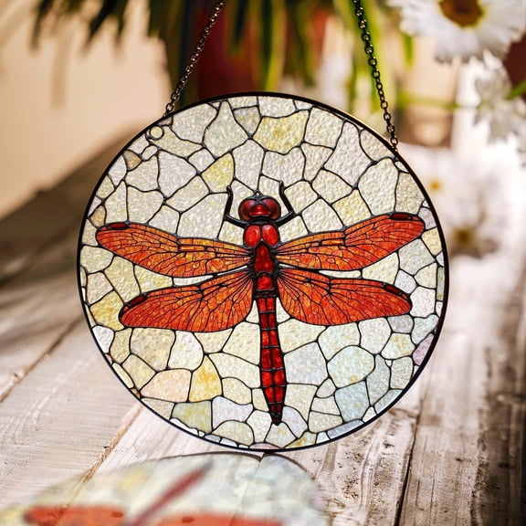 Red Dragonfly Glass Suncatcher, Nature Decor, for Mom Dad, 3.5 in