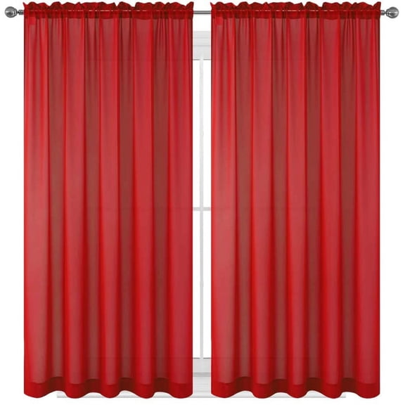 Red Drape/Panels/Scarves/Treatment Beautiful Sheer Voile Window Elegance Curtains Scarf for Bedroom & Kitchen Fully Stitched and Hemmed 63 inch size, Set of 2