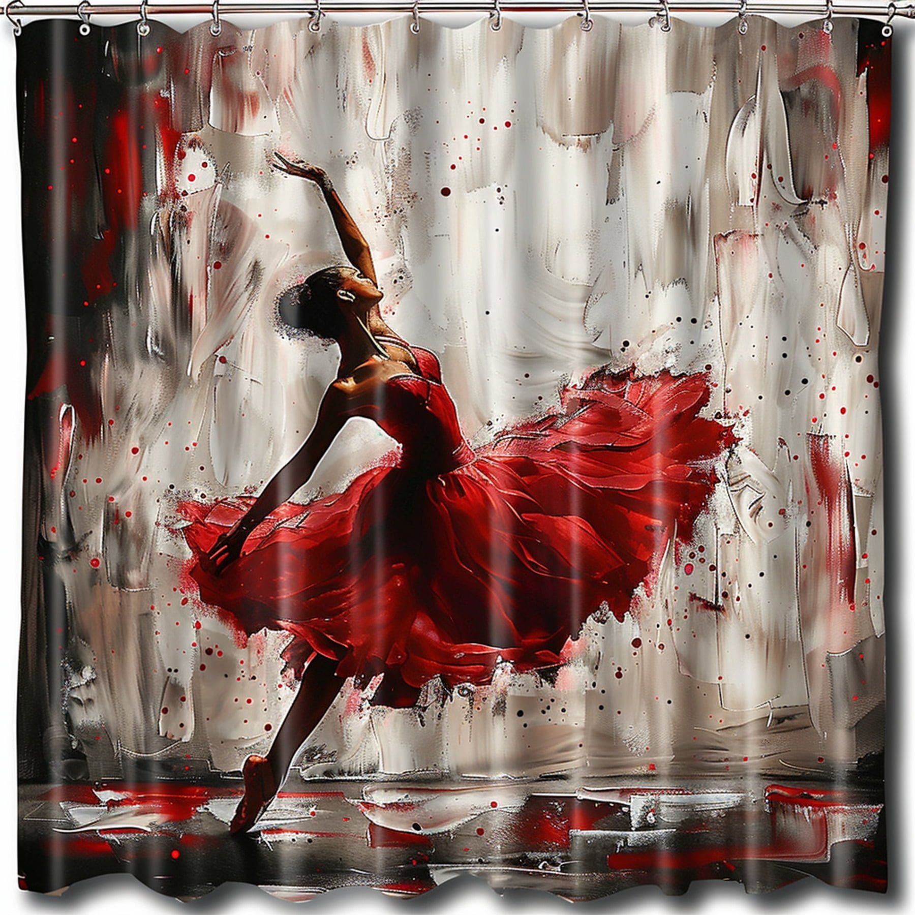 Red Dress Ballet Dancer Painting Style Shower Curtain Elegant Ballerina ...