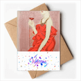 thumbnail image 1 of Red Dress Beauty Chinese Painting Welcome Back Greeting Cards Envelopes Blank, 1 of 4