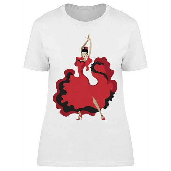 Red Dress Flamenco Dancer T-Shirt Women -Image by Shutterstock, Female x-Large