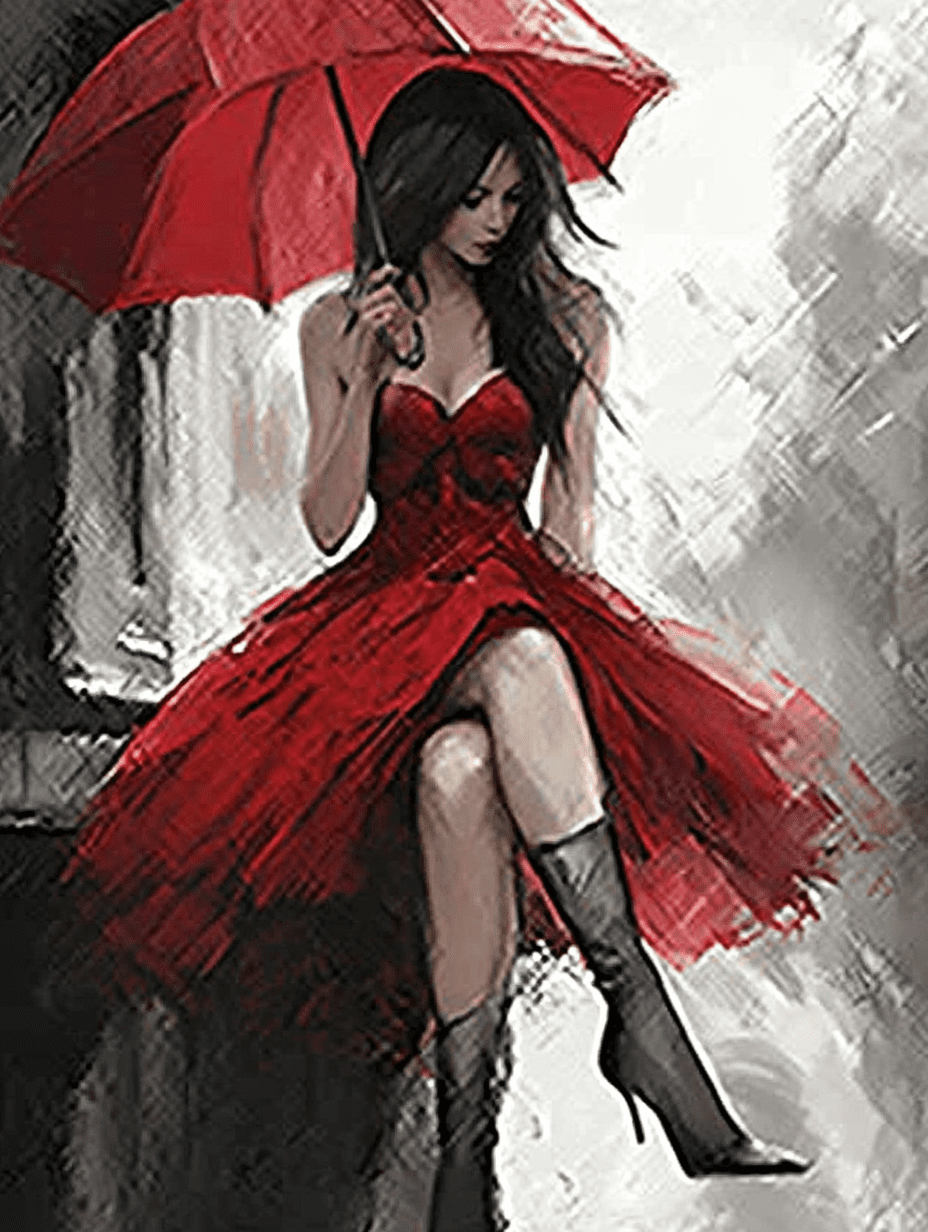 Girl Red Dress Painting Girl Red Dress Painting