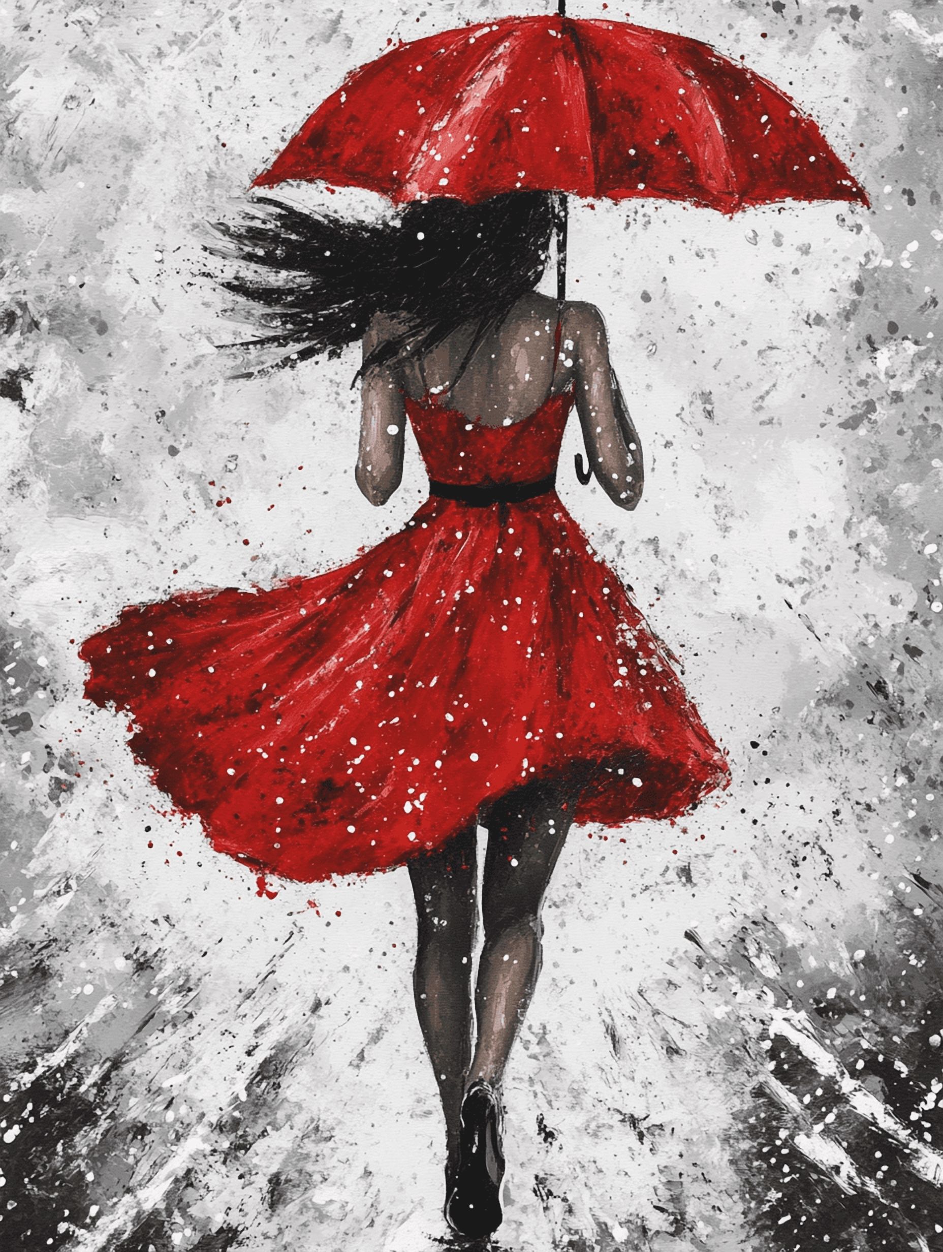 red dress umbrella painting The Red Umbrella