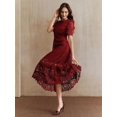 thumbnail image 1 of Red Dress With Short Sleeve And High-Low Ruffled Hem, 1 of 30