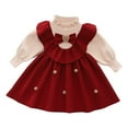 thumbnail image 1 of Red Dresses for Girls Long Sleeve Stretch Ruffle Hem Fall Sweater Dress Warm Casual Cotton Knitwear Bow Cute Clothes Red 4 Years, 1 of 7
