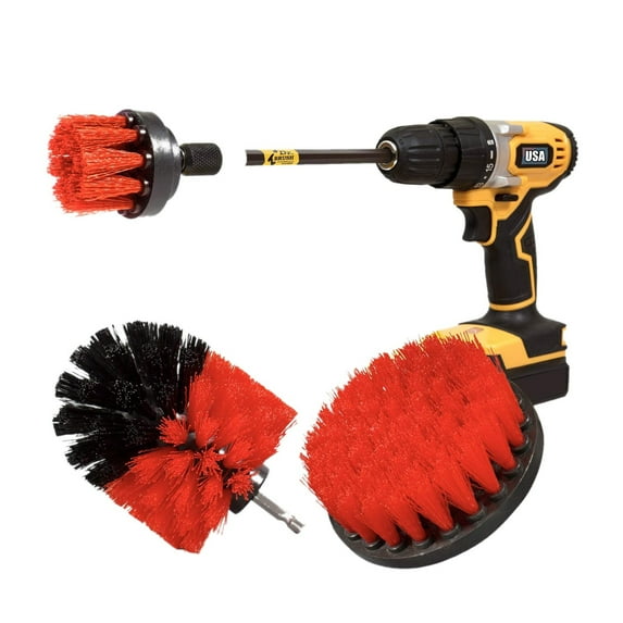 Red Drill Power Cleanings Brushs Set of 3,Electrics Scrubbers Brushes with Extended Attachment,Durables and Convenient,Easys to Use,for Cleaning Bathtub,Carpet,Bathroom Surfaces