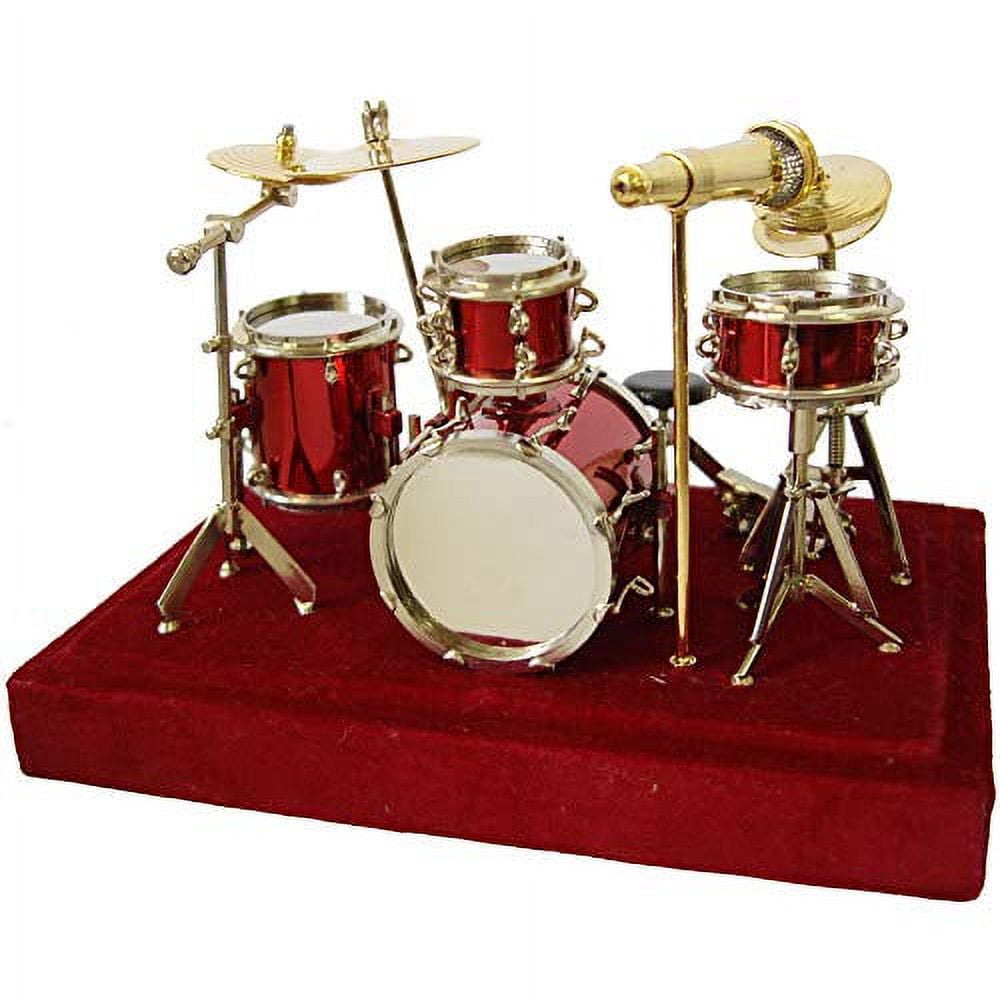 Red Drum Set Music Instrument Miniature Replica on Stand, Size 5 x 5 x ...