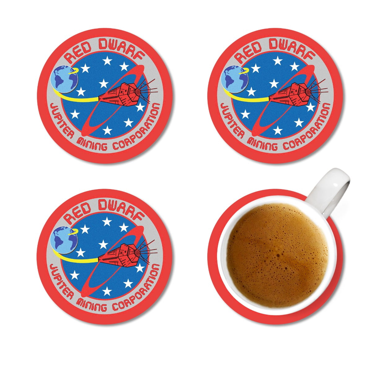 Red Dwarf Logo Set of Four Ceramic 3.5 Inch Coasters