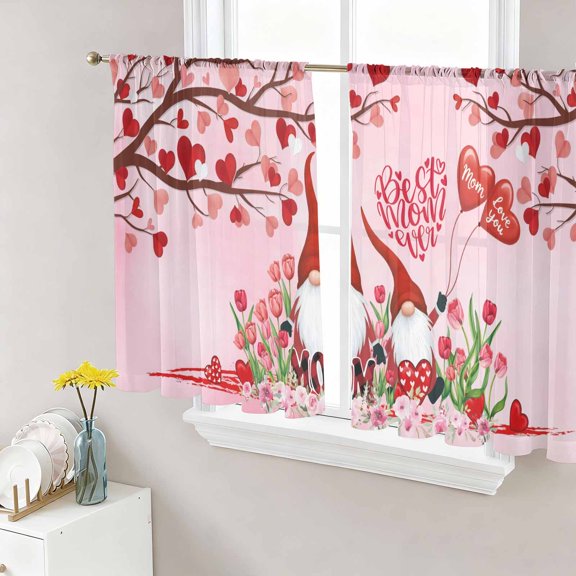 Red Dwarf Love Tree Sheer Curtains for Living Room Bedroom, Tulip Pink Flower Mother's Day Light Filtering Sheer Curtain Rod Pocket Voile Window Treaments Drapes, 52 x 45 Inches