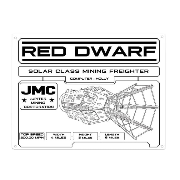 Red Dwarf Ship Specifications White Aluminum Sign