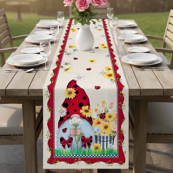 Red Dwarf Sunflower on Retro Table Runner 90 Inches Long,Kitchen Dining Tablerunners Farmhouse Floral Leaves Linen Table Runners Dresser Scarves for Home Dinner Wedding Holiday Party Decor