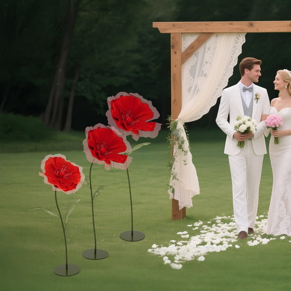 Red EVA Iron 3pcs Simulation Of Corn Poppy Wedding Stage Road Guide Decorative Flower