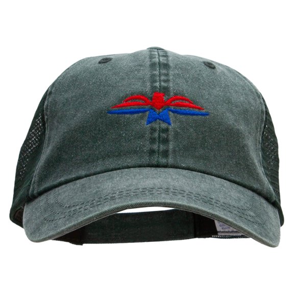 Red Eagle And Blue Embroidered Washed Trucker Cap - Dk Green OSFM