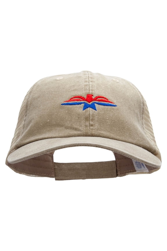 Red Eagle And Blue Embroidered Washed Trucker Cap - Khaki Khaki OSFM