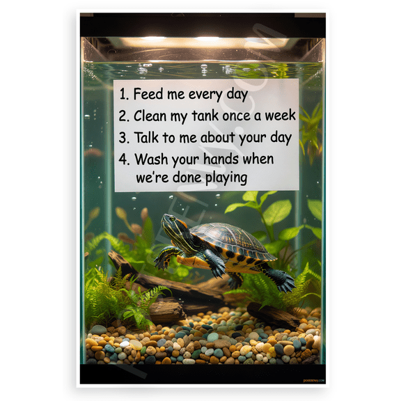 Red-Eared Slider Turtle Care Rules Educational 12x18 US Made Poster