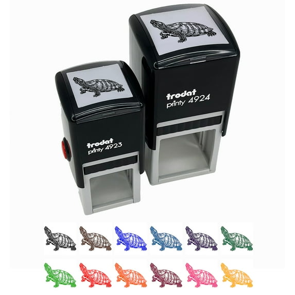 Red-Eared Slider Turtle Pet Reptile Self-Inking Rubber Stamp Ink Stamper - Fuchsia Ink - Small 1 Inch