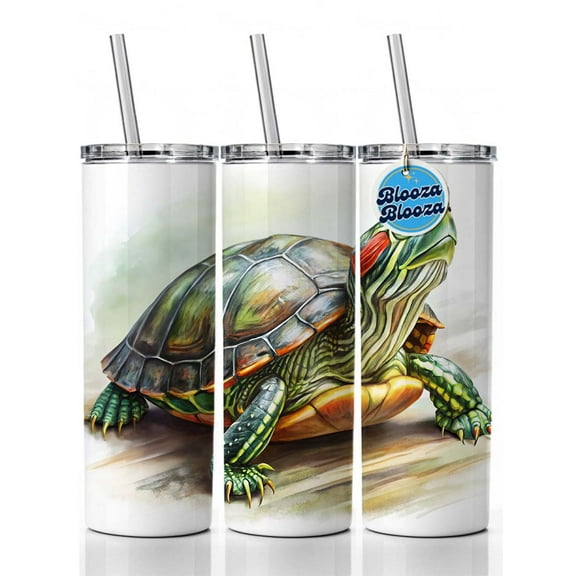 Red Eared Slider Turtle Watercolor 20oz Insulated Water Bottle Skinny Tumbler Includes Straw