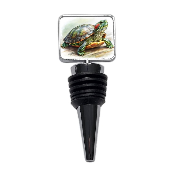 Red Eared Slider Turtle Watercolor Wine Bottle Stopper Cap Plug