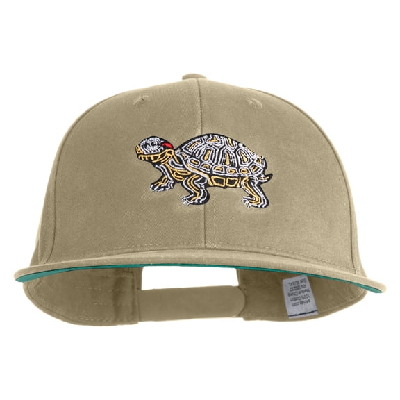 Red Eared Turtle Embroidered Brushed Cotton Twill High Profile Extra Size Cap - Khaki XL-3XL