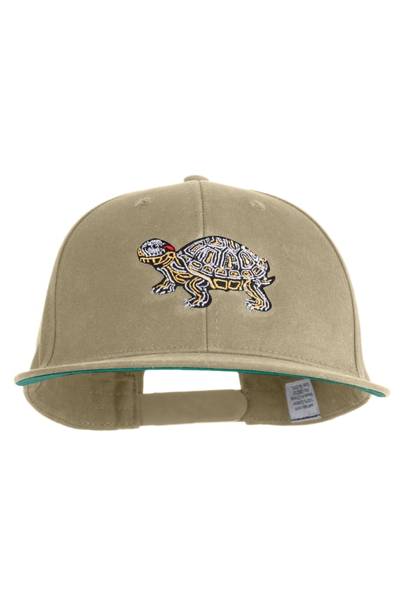 Red Eared Turtle Embroidered Brushed Cotton Twill High Profile Extra Size Cap - Khaki XL-3XL