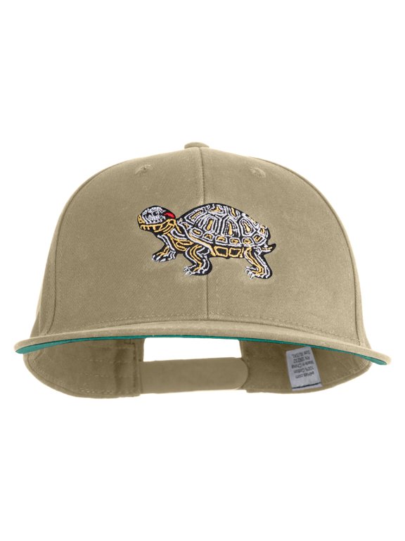Red Eared Turtle Embroidered Brushed Cotton Twill High Profile Extra Size Cap - Khaki XL-3XL