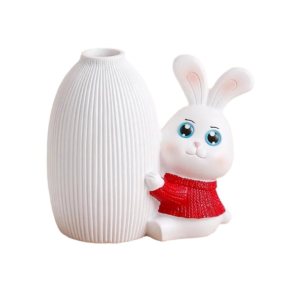 Red Easter Bunny Figurine With Vase For Flower Arrangement Creative Home Decoration Table Decor Resin 5X6 Inch