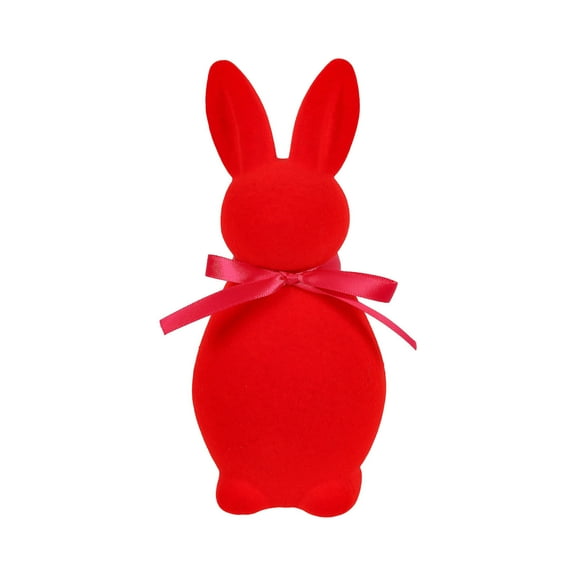 2025 Easter Rabbit Decoration, Red Flocked Bunny Figurines for Coffee Table Shelf Mantel, Easter Centerpiece Ornaments for Spring Holiday Party Home Office Indoor Decor, Gift