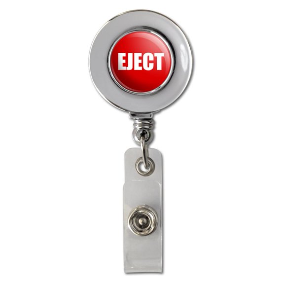 Red Eject Button Design Funny Retractable Reel Chrome Badge ID Card Holder Clip