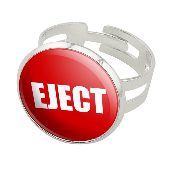 Red Eject Button Design Funny Silver Plated Adjustable Novelty Ring