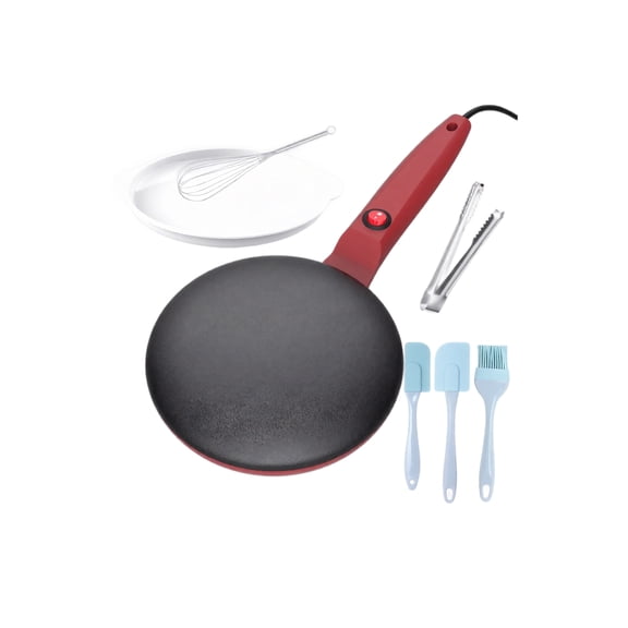 Red Electric Crepe Maker, 8" Portable Nonstick Crepe Pan for Breakfast Pancakes Spring Rolls Wraps