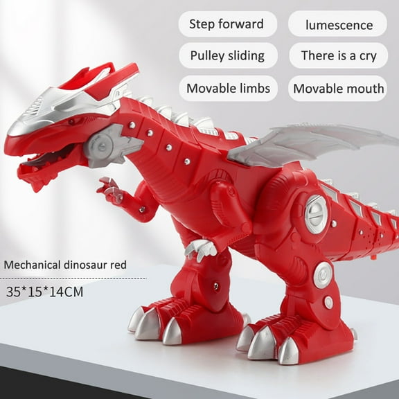 Red Electric Dinosaur Toy Red For Kids Walking Rc With Lights Sound Realistic