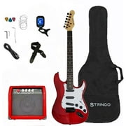 Red Electric Guitar Beginner Kit Full Size 39 Inch Set Includes Tremolo Guitar, 20W Amplifier 3 Picks, Shoulder Strap, Tuner, Bag Case