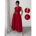 thumbnail image 1 of Red Elegant Maxi Dress With Keyhole Neck, Belted Waist, And Flared Hem For Formal Or Party Occasions, 1 of 6