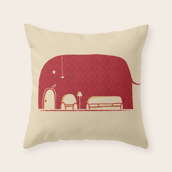 Red Elephant Interior Scene Cream Polyester Velvet Throw Pillow Cover ...