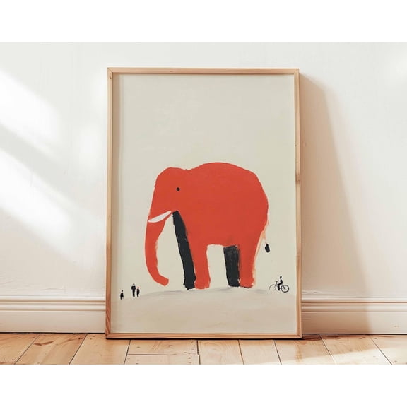 Red Elephant Wall Art Print, Unframed Paper Poster 24x36in