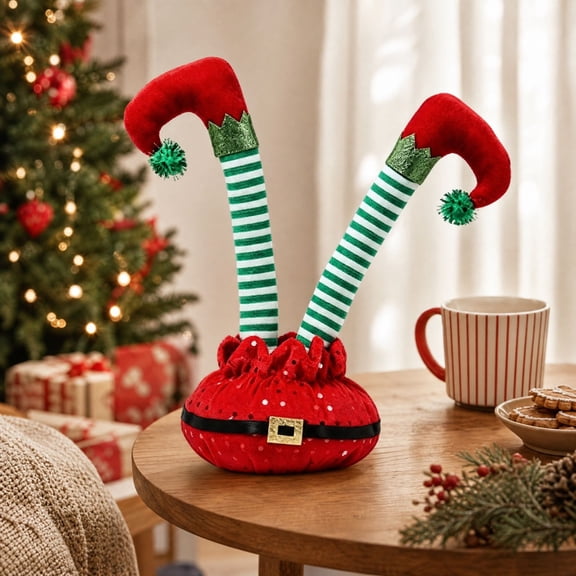 Red Elf Legs Tabletop Decor - Fabric elf leg display, light and soft. Holiday display for Living, Entry, and Sideboard Decor, 11.02"x5.12"