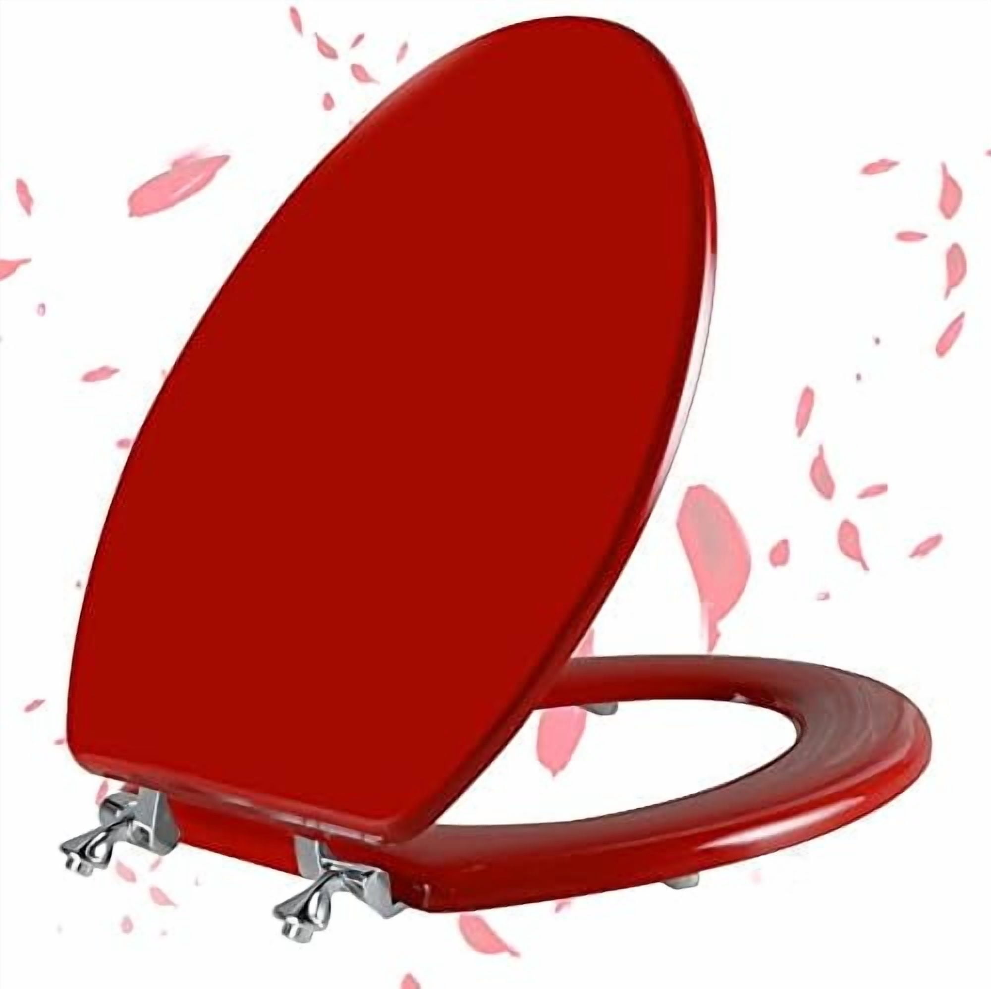 Red Elongated Toilet Seat Natural Wood Toilet Seat with Zinc Alloy Hinges, Easy to Install also Easy to Clean, Scratch Resistant Toilet Seat by  (Elongated, Red)