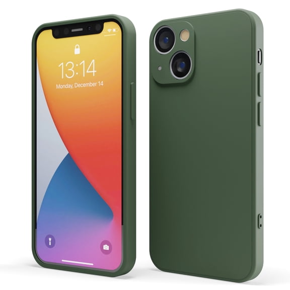Red Ember Shockproof Case for iPhone, Ultra Slim Protective Liquid Silicone Matte Finish Phone Case - iPhone 14 - Dark Green