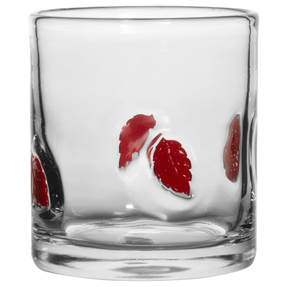 Red Embossed Leaf Glass Cup, Thickened Food-Safe Juice Glasses, Heavy Base Old Fashioned Glasses for Cocktails, Water, Unique Artful Drinkware Gift