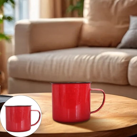 Red Enamel Mug Retro Style Camping Cup with Handle Portable Lightweight Coffee Tea Mug for Outdoor Picnic Home Kitchen 3.5 X 3.5 In 1Pcs