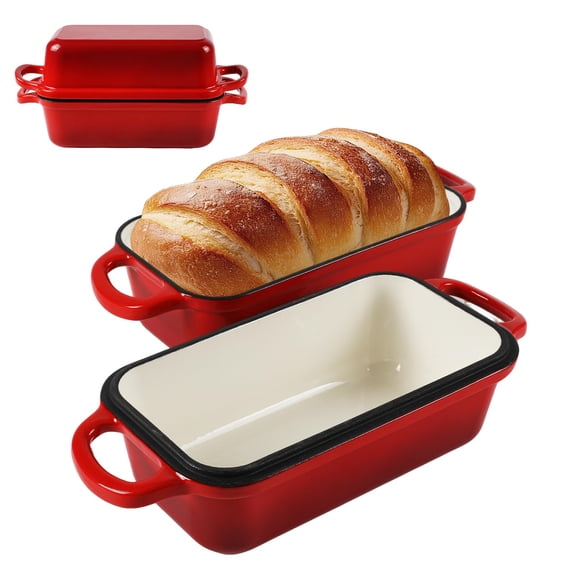 Red Enameled Cast Iron 9 x 5 Inch Bread Loaf Pan With Lid For Baking