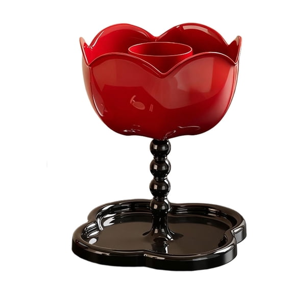 Red Entryway Storage Rack, Double-Layer Key Organizer with Floral Accent, Modern Shelf for Living Room and Bedroom, Plastic Decorative Rack for Home Organization