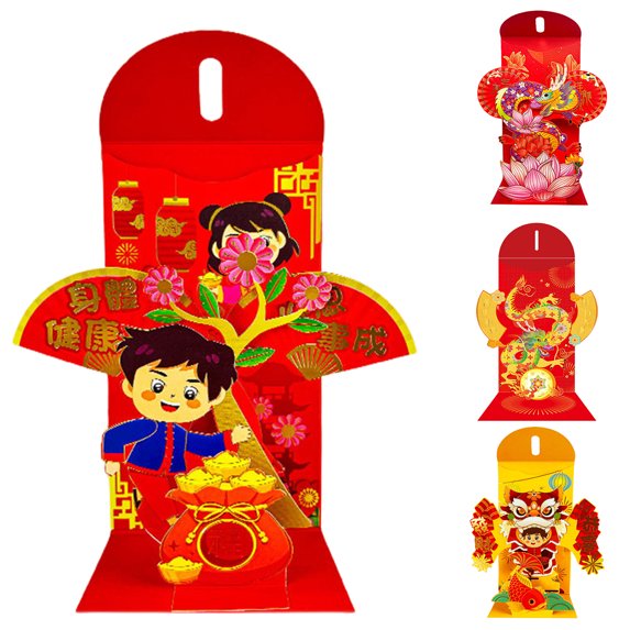 Red Envelope 3D Visual Design 2024 Spring Festival Traditional Chinese Lucky Money Red Envelope Party Supplies