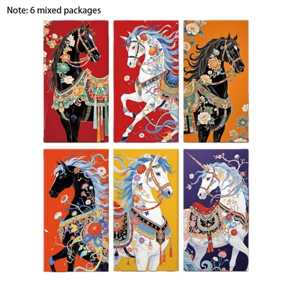 Red Envelopes Chinese New Year, Horse Year Lunar New Lucky Money Envelopes, 6 Designs with Vibrant Horse Patterns, Large Capacity for Gifts Banknotes