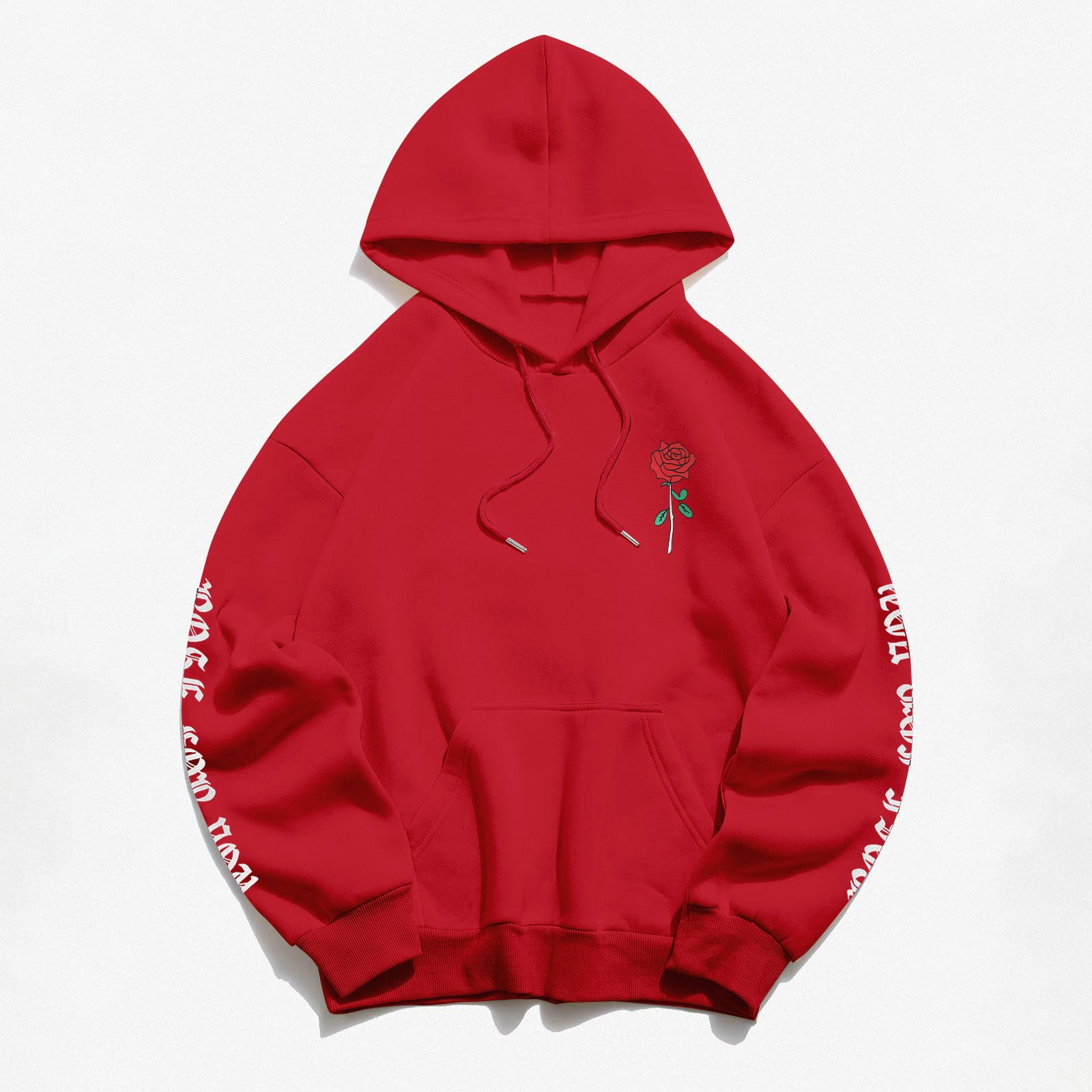 Red Essentials Hoodie Japanese Sweaters Hoodies for Women Women s Rose for You Letter Rose Printed Long Sleeved Hoodie with Pockets XXL Walmart Business Supplies