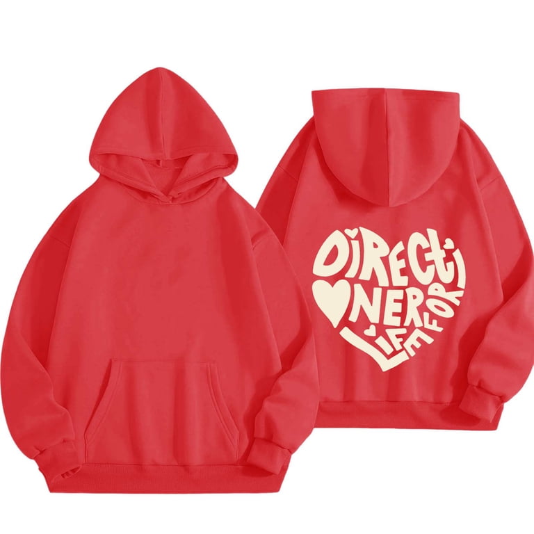 Red Essentials Hoodie, Polyester Oversized Hoodies for Women