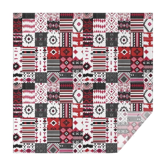 Red Ethnic Geometric Patchwork Pattern Square Tablecloth,Waterproof Square Table Cover,Wipeable Spillproof Washable Table Cover for Home Kitchen Party Decor 60"x60"(152x152cm)
