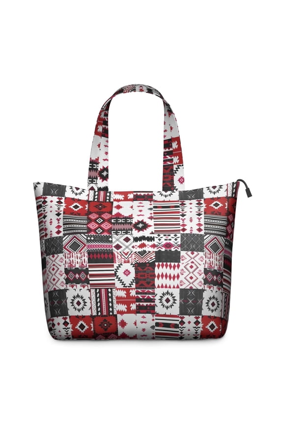 Red Ethnic Geometric Patchwork Pattern Travel Tote Bags for Women Carry On,Large Weekender Bags for Women Travel,Multi Functional Duffle Bag for Work,Shopping,Sports