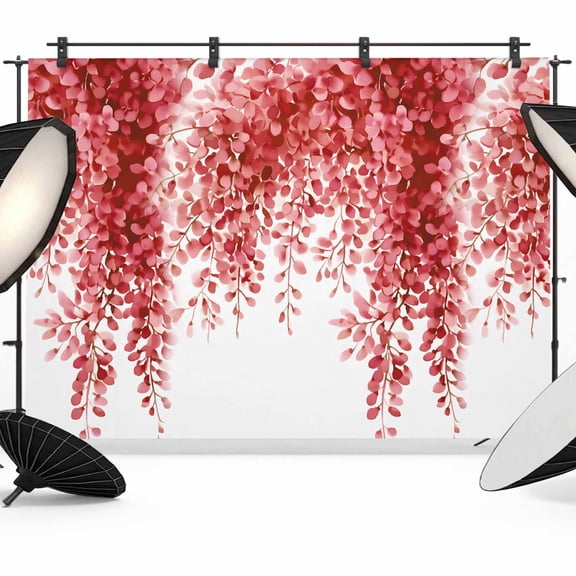 Red Eucalyptus Leaves Backdrop for Photography, Fabric Photo Background Backdrop, Spring Botanical Photo Booth Background for Portrait Photoshoot Video Wedding Studio Decoration Banner 8x6ft