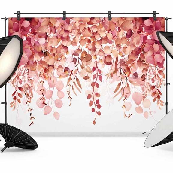 Red Eucalyptus Leaves Backdrop for Photoshoot,Photography Photo Studio Background Wall Backdrop,Spring Floral Summer Botanical Back Drop Banner Panel for Portraits Wedding Party Live Streaming 7x5Ft
